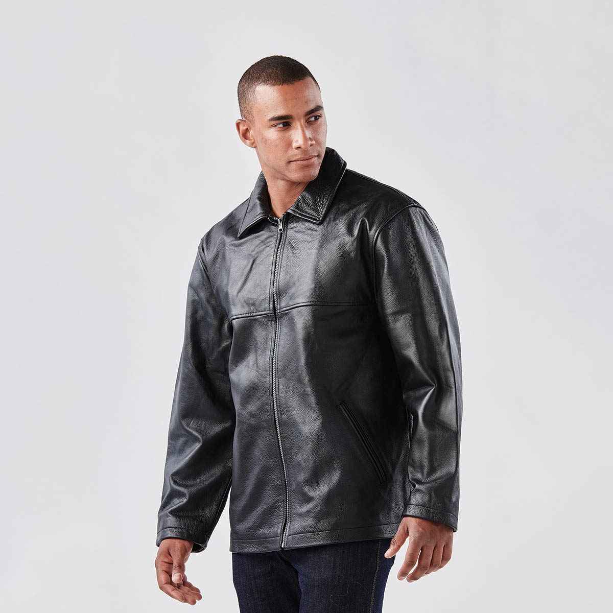 Mens Leather Jacket With Hood in Black